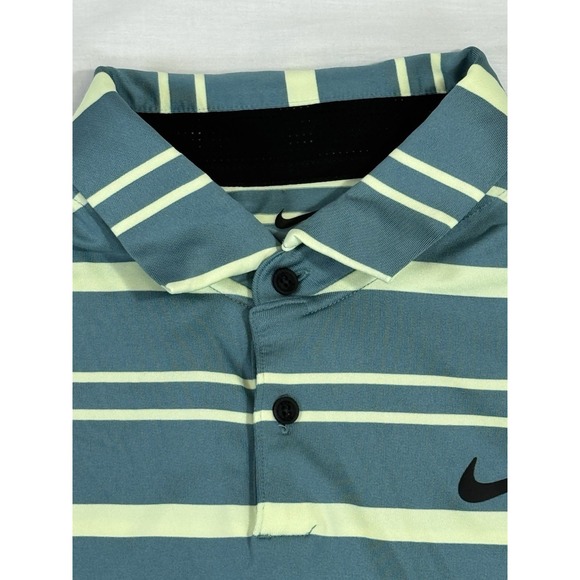 Nike Golf Polo Shirt Mens Size Medium Green Blue White Stripes Golf Lightweight - Picture 3 of 6